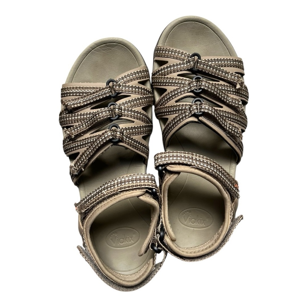 Viakix tan and brown Velcro-style closure sport sandals